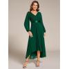 imageEverPretty Womens Fall Chiffon Evening Dress V Neck Long Sleeves HighLow ALine Formal Wedding Guest Dresses 09894Dark Green