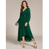 imageEverPretty Womens Fall Chiffon Evening Dress V Neck Long Sleeves HighLow ALine Formal Wedding Guest Dresses 09894Dark Green