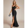 imageEverPretty Womens Glitter Evening Dresses Womens V Neck Stretchy High Slit Sequin Shoulder Strap Formal Gowns 01888Black