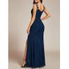 imageEverPretty Womens Glitter Evening Dresses Womens V Neck Stretchy High Slit Sequin Shoulder Strap Formal Gowns 01888Navy Blue