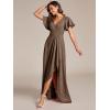 imageEverPretty Womens Glitter High Low Ruffled Hem VNeck Formal Dress with Sleeves 01738Coffee
