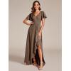 imageEverPretty Womens Glitter High Low Ruffled Hem VNeck Formal Dress with Sleeves 01738Coffee