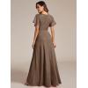 imageEverPretty Womens Glitter High Low Ruffled Hem VNeck Formal Dress with Sleeves 01738Coffee