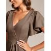 imageEverPretty Womens Glitter High Low Ruffled Hem VNeck Formal Dress with Sleeves 01738Coffee