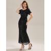imageEverPretty Womens Gorgeous Round Neck Sequin Embroidered Short Sleeve Maxi Mermaid Formal Evening Dresses 02387Black