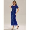 imageEverPretty Womens Gorgeous Round Neck Sequin Embroidered Short Sleeve Maxi Mermaid Formal Evening Dresses 02387Sapphire Blue