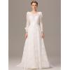 imageEverPretty Womens Lace Round Neck Long Sleeves A Line Sweep Train Wedding Dresses 02259White