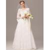 imageEverPretty Womens Lace Round Neck Long Sleeves A Line Sweep Train Wedding Dresses 02259White