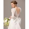 imageEverPretty Womens Lace Round Neck Long Sleeves A Line Sweep Train Wedding Dresses 02259White