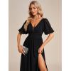 imageEverPretty Womens Sexy V Neck Front Slit A Line Short Sleeves Chiffon Formal Evening Dresses 01385Black