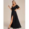 imageEverPretty Womens Sexy V Neck Front Slit A Line Short Sleeves Chiffon Formal Evening Dresses 01385Black