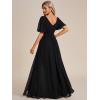 imageEverPretty Womens Sexy V Neck Front Slit A Line Short Sleeves Chiffon Formal Evening Dresses 01385Black