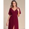 imageEverPretty Womens Sexy V Neck Front Slit A Line Short Sleeves Chiffon Formal Evening Dresses 01385Burgundy