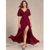 imageEverPretty Womens Sexy V Neck Front Slit A Line Short Sleeves Chiffon Formal Evening Dresses 01385Burgundy