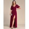 imageEverPretty Womens Sexy V Neck Front Slit A Line Short Sleeves Chiffon Formal Evening Dresses 01385Burgundy