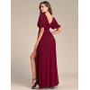 imageEverPretty Womens Sexy V Neck Front Slit A Line Short Sleeves Chiffon Formal Evening Dresses 01385Burgundy