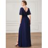 imageEverPretty Womens Sexy V Neck Front Slit A Line Short Sleeves Chiffon Formal Evening Dresses 01385Navy Blue