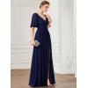 imageEverPretty Womens Sexy V Neck Front Slit A Line Short Sleeves Chiffon Formal Evening Dresses 01385Navy Blue