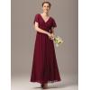 imageEverPretty Womens Summer V Neck Chiffon Pleated Empire Waist Bandage Bridesmaid Dress with Pockets 02360Burgundy