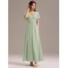 imageEverPretty Womens Summer V Neck Chiffon Pleated Empire Waist Bandage Bridesmaid Dress with Pockets 02360Mint Green