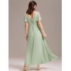 imageEverPretty Womens Summer V Neck Chiffon Pleated Empire Waist Bandage Bridesmaid Dress with Pockets 02360Mint Green