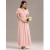 imageEverPretty Womens Summer V Neck Chiffon Pleated Empire Waist Bandage Bridesmaid Dress with Pockets 02360Pink