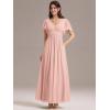 imageEverPretty Womens Summer V Neck Chiffon Pleated Empire Waist Bandage Bridesmaid Dress with Pockets 02360Pink