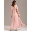 imageEverPretty Womens Summer V Neck Chiffon Pleated Empire Waist Bandage Bridesmaid Dress with Pockets 02360Pink