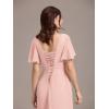 imageEverPretty Womens Summer V Neck Chiffon Pleated Empire Waist Bandage Bridesmaid Dress with Pockets 02360Pink