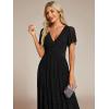 imageEverPretty Womens V Neck Glitter Pleated Short Sleeves Floor Length A Line Formal Evening DressesBlack