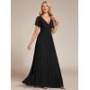 imageEverPretty Womens V Neck Glitter Pleated Short Sleeves Floor Length A Line Formal Evening DressesBlack