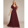 imageEverPretty Womens V Neck Glitter Pleated Short Sleeves Floor Length A Line Formal Evening DressesBurgundy