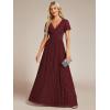 imageEverPretty Womens V Neck Glitter Pleated Short Sleeves Floor Length A Line Formal Evening DressesBurgundy