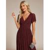 imageEverPretty Womens V Neck Glitter Pleated Short Sleeves Floor Length A Line Formal Evening DressesBurgundy