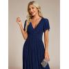 imageEverPretty Womens V Neck Glitter Pleated Short Sleeves Floor Length A Line Formal Evening DressesNavy Blue
