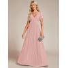imageEverPretty Womens V Neck Glitter Pleated Short Sleeves Floor Length A Line Formal Evening DressesPink