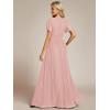imageEverPretty Womens V Neck Glitter Pleated Short Sleeves Floor Length A Line Formal Evening DressesPink