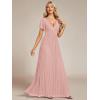 imageEverPretty Womens V Neck Glitter Pleated Short Sleeves Floor Length A Line Formal Evening DressesPink