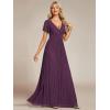 imageEverPretty Womens V Neck Glitter Pleated Short Sleeves Floor Length A Line Formal Evening DressesPurple Wisteria