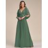 imageEverPretty Womens V Neck Long Lantern Sleeves Floor Length Ruched Chiffon ALine Formal Evening Dress 00461Eucalyptus Green