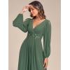 imageEverPretty Womens V Neck Long Lantern Sleeves Floor Length Ruched Chiffon ALine Formal Evening Dress 00461Eucalyptus Green