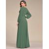 imageEverPretty Womens V Neck Long Lantern Sleeves Floor Length Ruched Chiffon ALine Formal Evening Dress 00461Eucalyptus Green