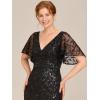 imageEverPretty Womens VNeck Short Sleeve Mermaid Sequin Embroidery FloorLength Mother of The Bride DressesBlack
