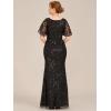 imageEverPretty Womens VNeck Short Sleeve Mermaid Sequin Embroidery FloorLength Mother of The Bride DressesBlack