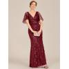 imageEverPretty Womens VNeck Short Sleeve Mermaid Sequin Embroidery FloorLength Mother of The Bride DressesBurgundy