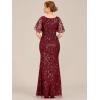 imageEverPretty Womens VNeck Short Sleeve Mermaid Sequin Embroidery FloorLength Mother of The Bride DressesBurgundy