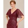 imageEverPretty Womens VNeck Short Sleeve Mermaid Sequin Embroidery FloorLength Mother of The Bride DressesBurgundy