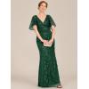 imageEverPretty Womens VNeck Short Sleeve Mermaid Sequin Embroidery FloorLength Mother of The Bride DressesDark Green