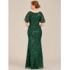 imageEverPretty Womens VNeck Short Sleeve Mermaid Sequin Embroidery FloorLength Mother of The Bride DressesDark Green