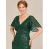 imageEverPretty Womens VNeck Short Sleeve Mermaid Sequin Embroidery FloorLength Mother of The Bride DressesDark Green
